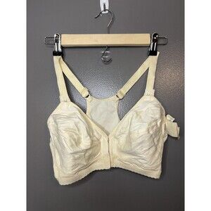 Vintage Mary Jane Bra Womens 34D Ivory Front Closure Wirefree Made USA 80s